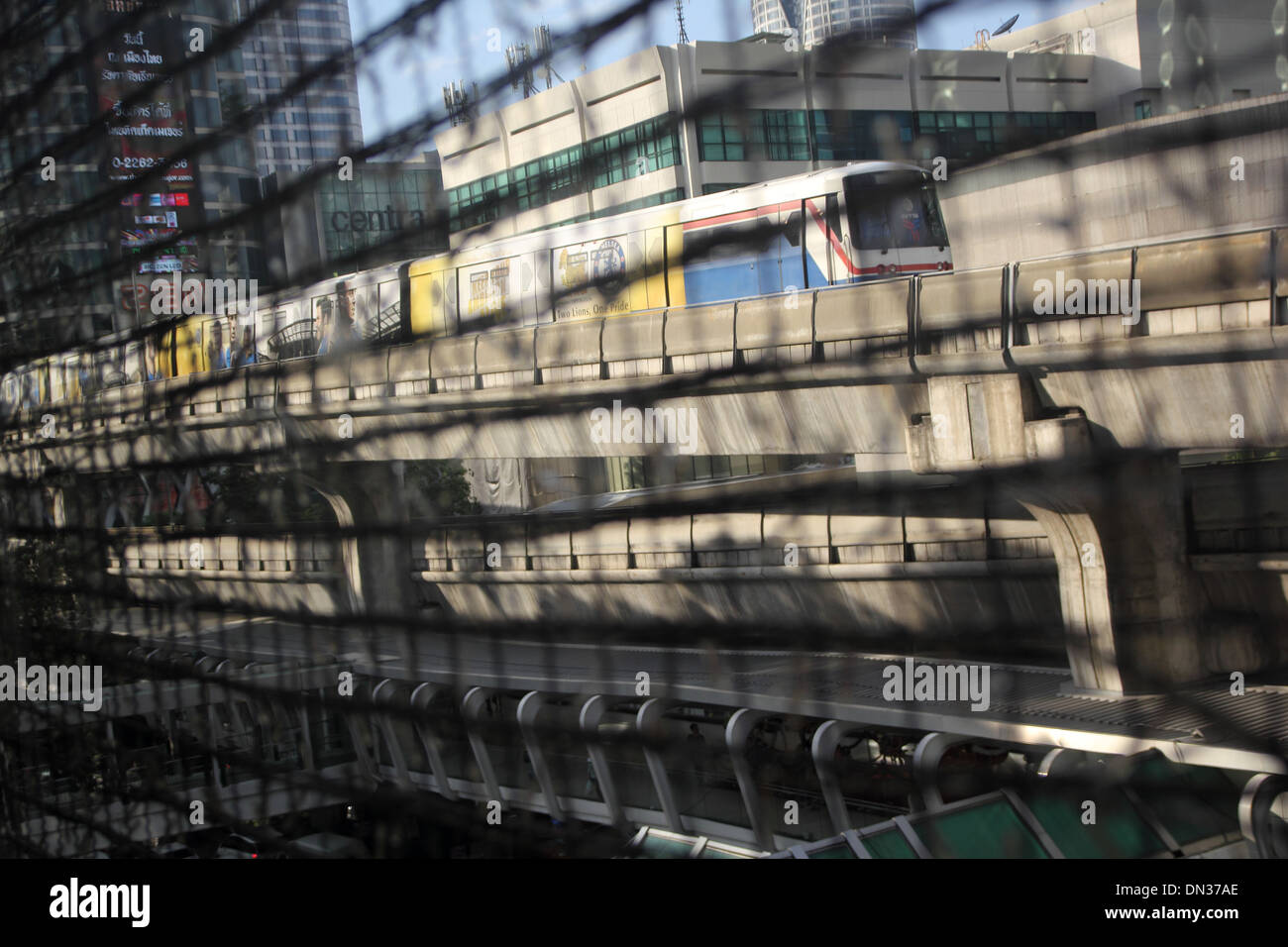 BTS sky train on rail Stock Photo