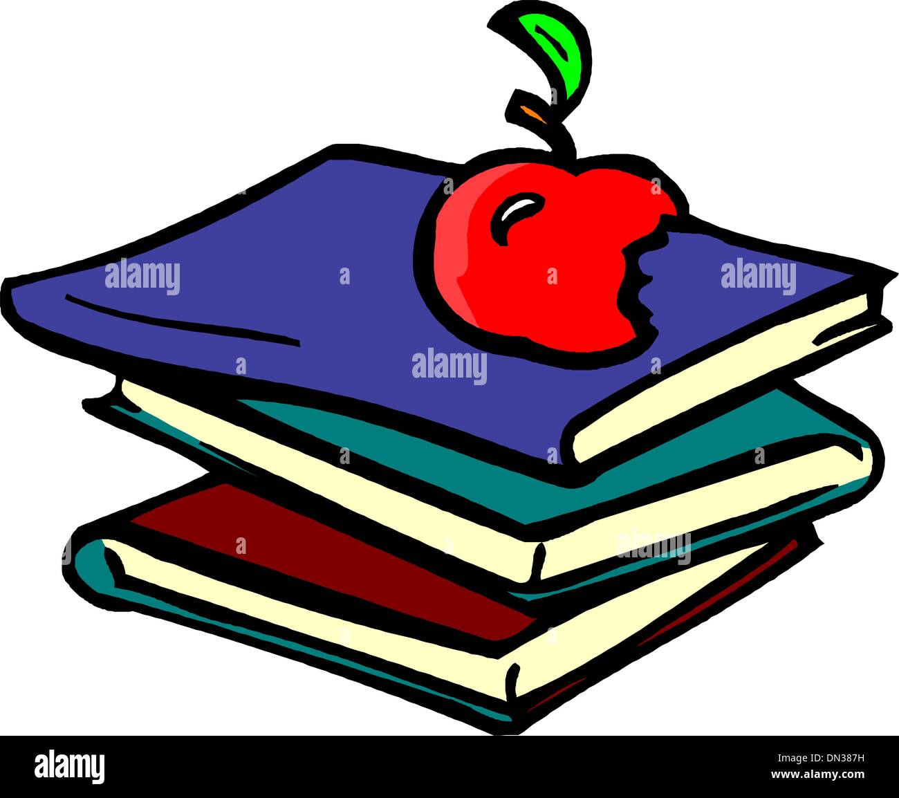 Stack of books with red apple Stock Vector