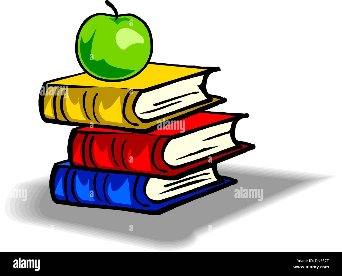 Stack of books with green apple Stock Vector