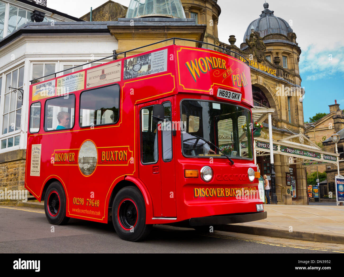 The Wonder of The Peak electric tram in Buxton Derbyshire UK converted from an Electricar milk float and now a tourist vehicle Stock Photo