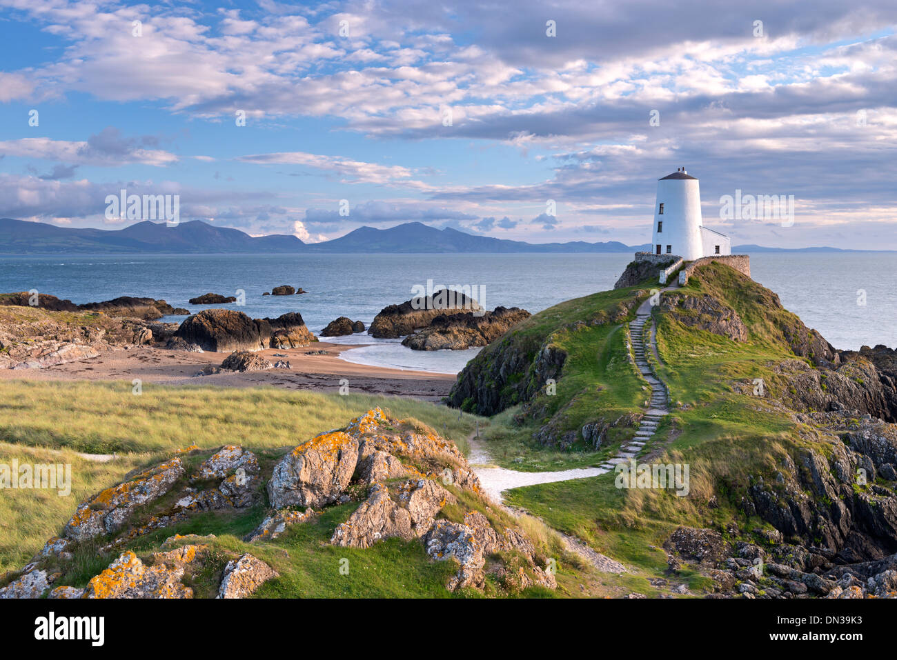 Twr Mawr lighthouse on Llanddwyn Island, Anglesey, North Wales. Autumn (September) 2013. Stock Photo