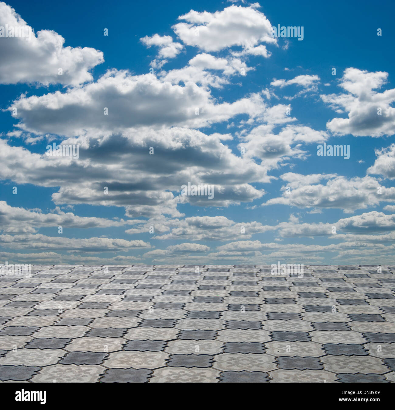 Blue sky and gray ground perspective view. Stock Photo