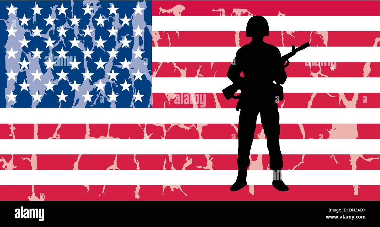 american flag with soldier Stock Vector