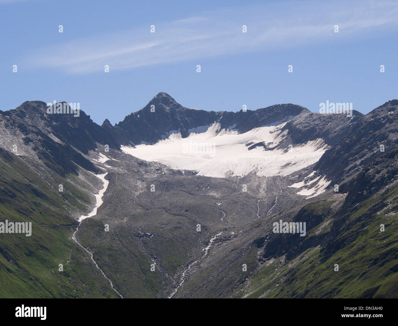 Receding Rhone glacier in the Swiss Alps near the Furka pass road Stock Photo