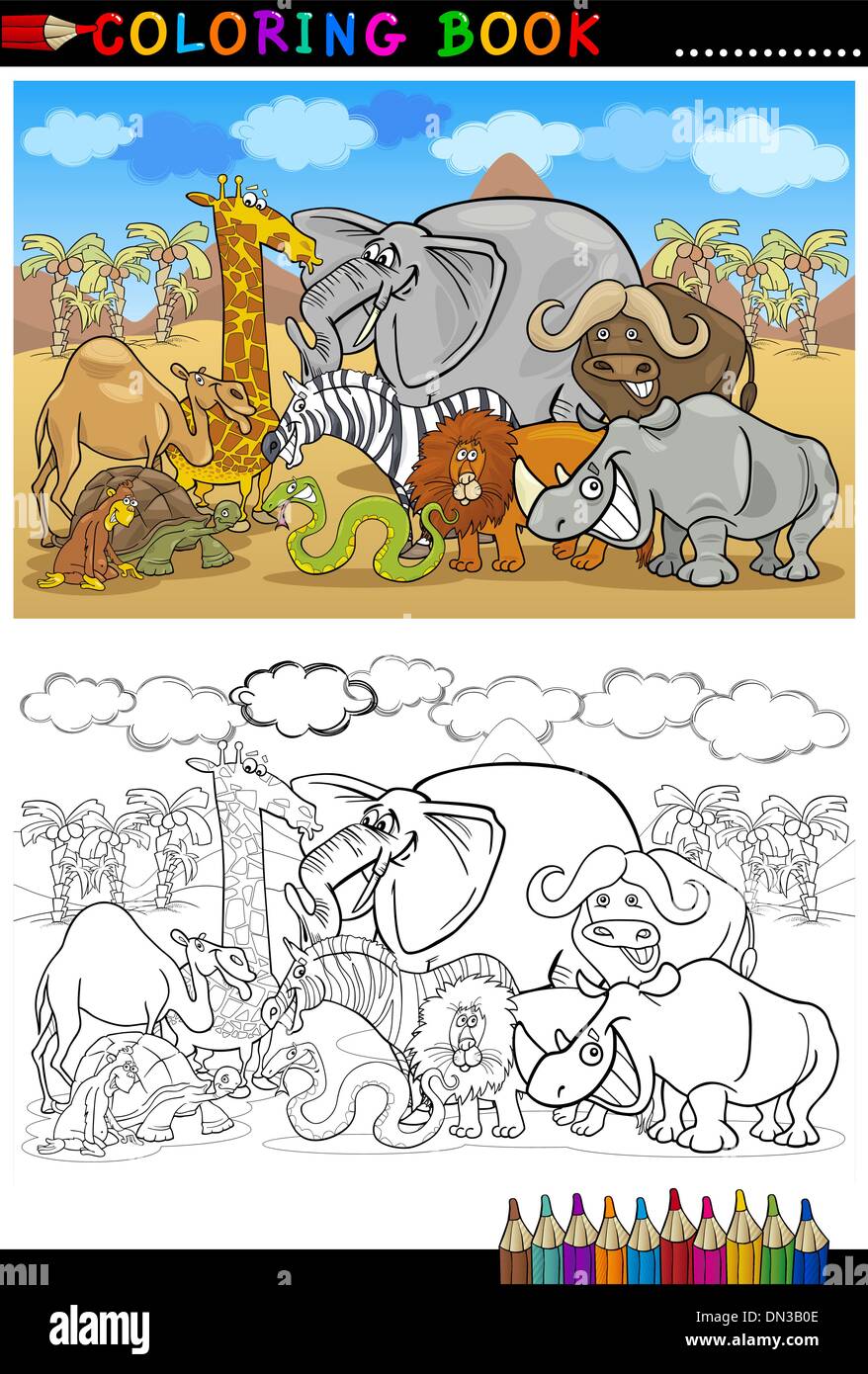 safari wild animals cartoon for coloring book Stock Vector Image & Art