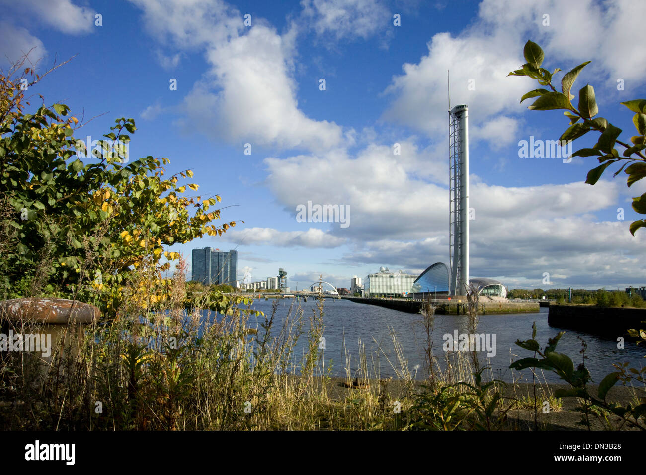 glasgow science centre from graving docks with tower and river clyde Stock Photo