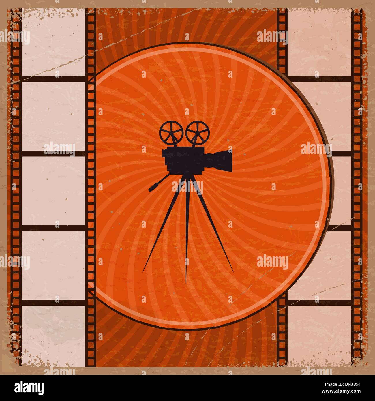 Vintage orange background with the silhouette of movie camera an Stock ...