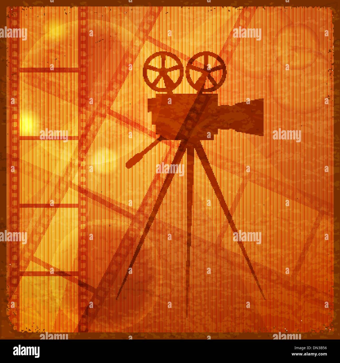 Vintage orange background with the silhouette of movie camera Stock ...