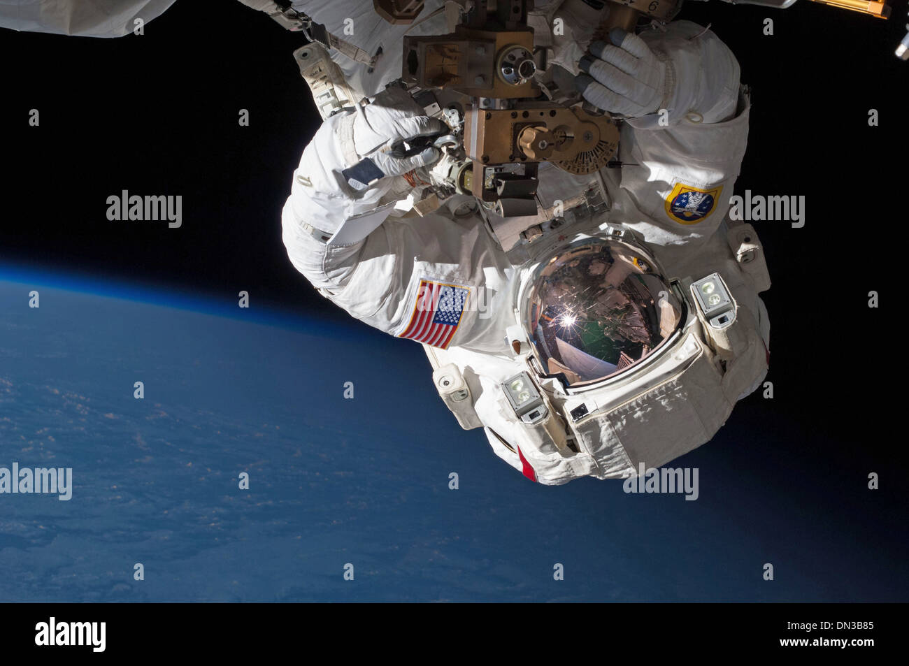 NASA Astronauts Expedition 35 Flight Engineers Chris Cassidy (pictured) spacewalk May 11, 2013 International Space Station Stock Photo
