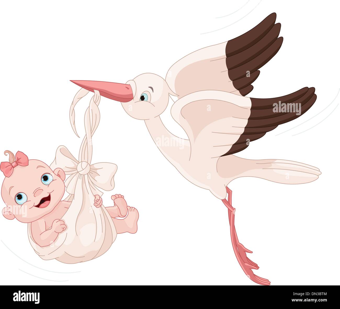 Stork And Baby Girl Stock Vector
