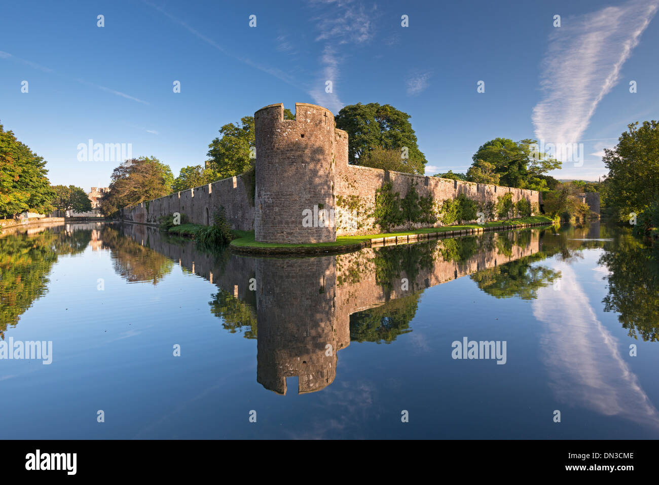 The Bishop's Palace and moat in the city of Wells, Somerset, England. Autumn (September) 2013. Stock Photo