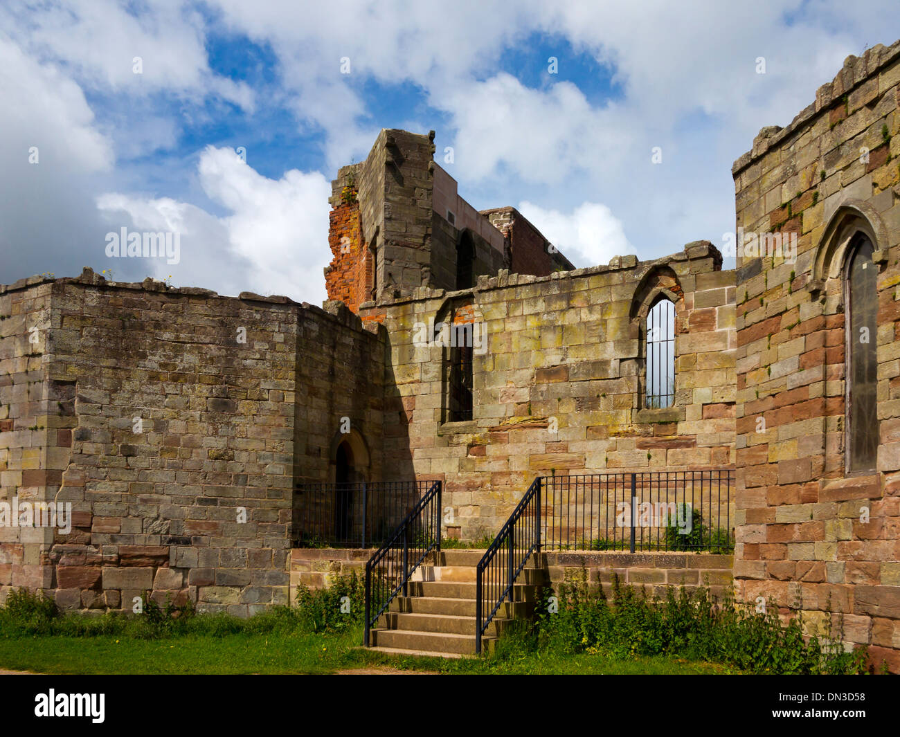 Part of the ruins of Stafford Castle Staffordshire England UK a gothic revival stone keep based on original medieval foundations Stock Photo