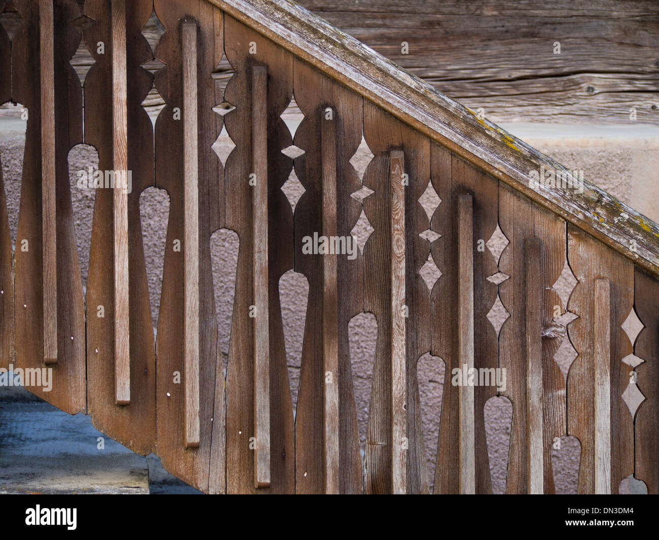 Old Typical Traditional Wooden Timber House Facade Decorated