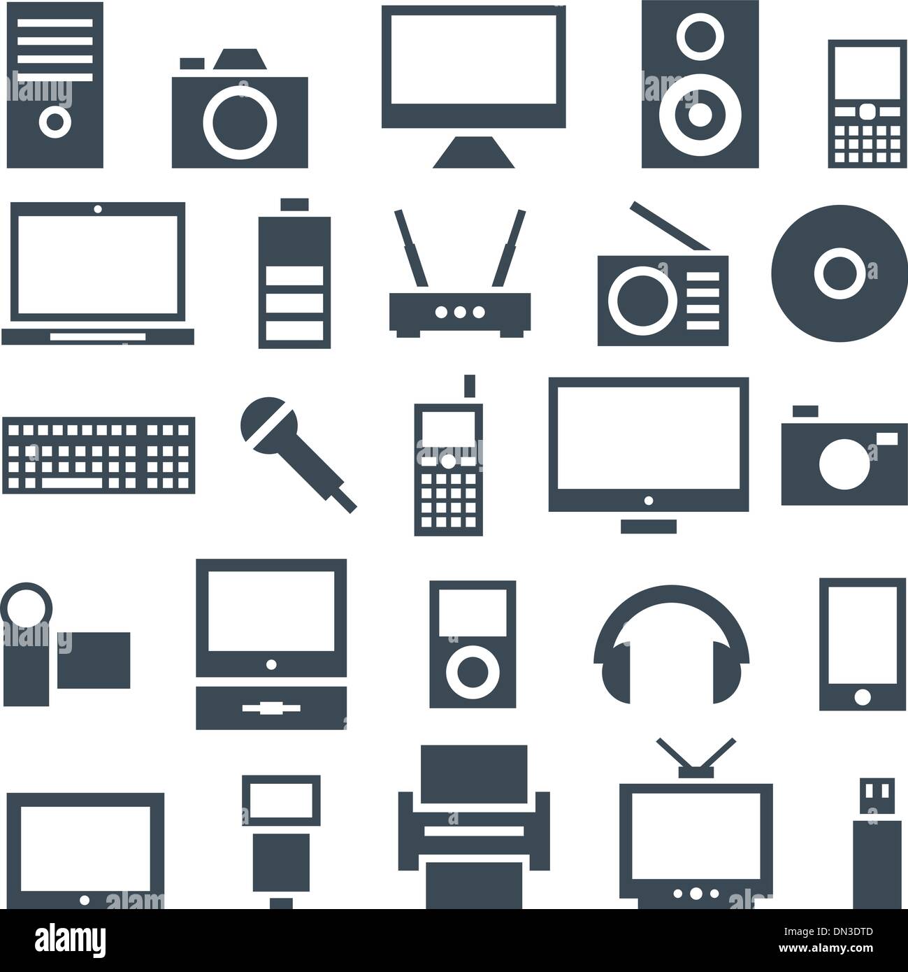 Icon set gadgets, computer equipment and electronics. Stock Vector