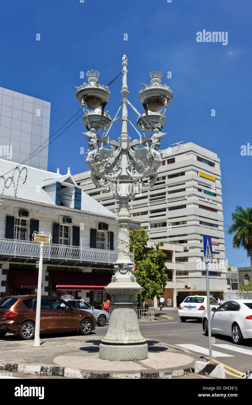 Ornate street lamp post in Port Louis, Mauritius. Stock Photo