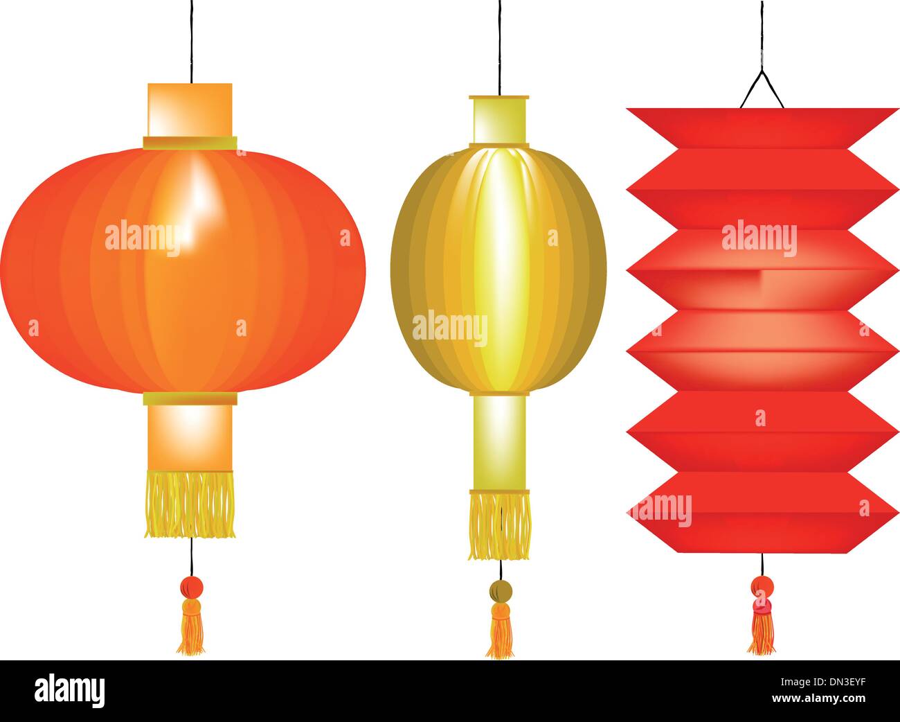 Three Chinese Paper Lanterns Stock Vector