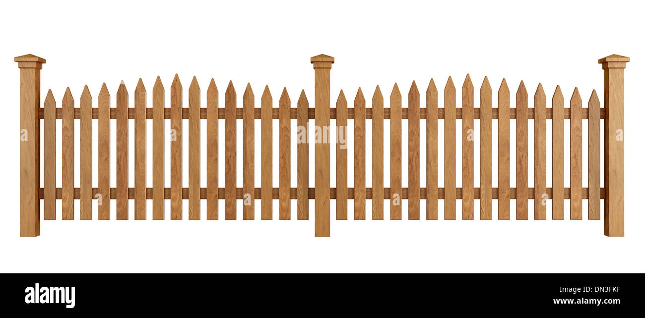 Wooden fence isolated on white background - rendering Stock Photo - Alamy