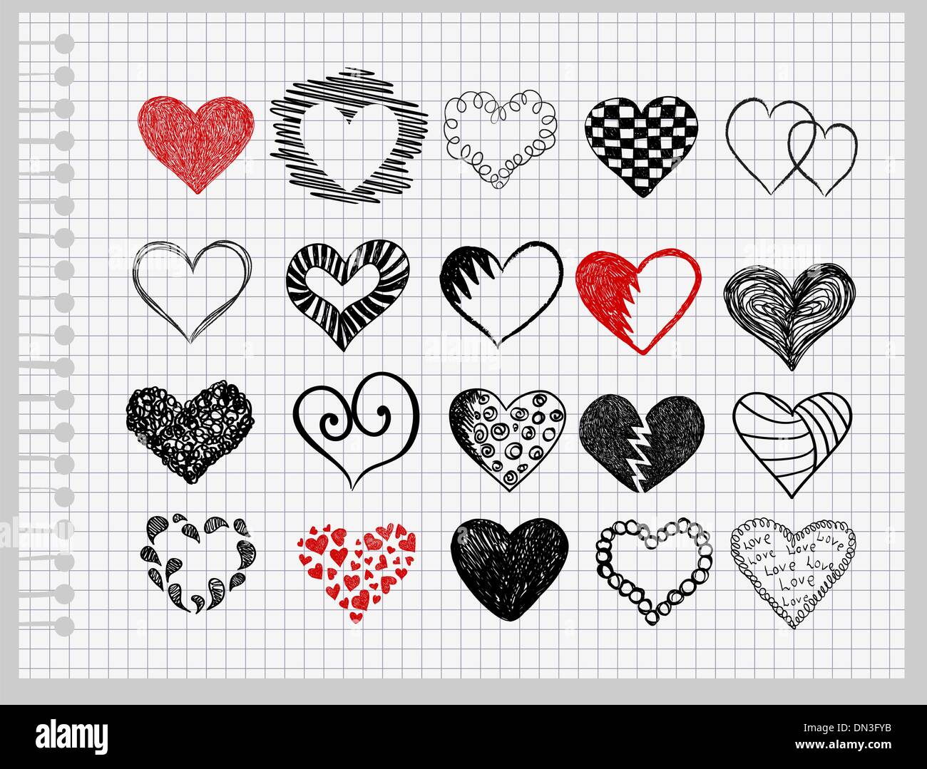 hand-drawn hearts Stock Vector