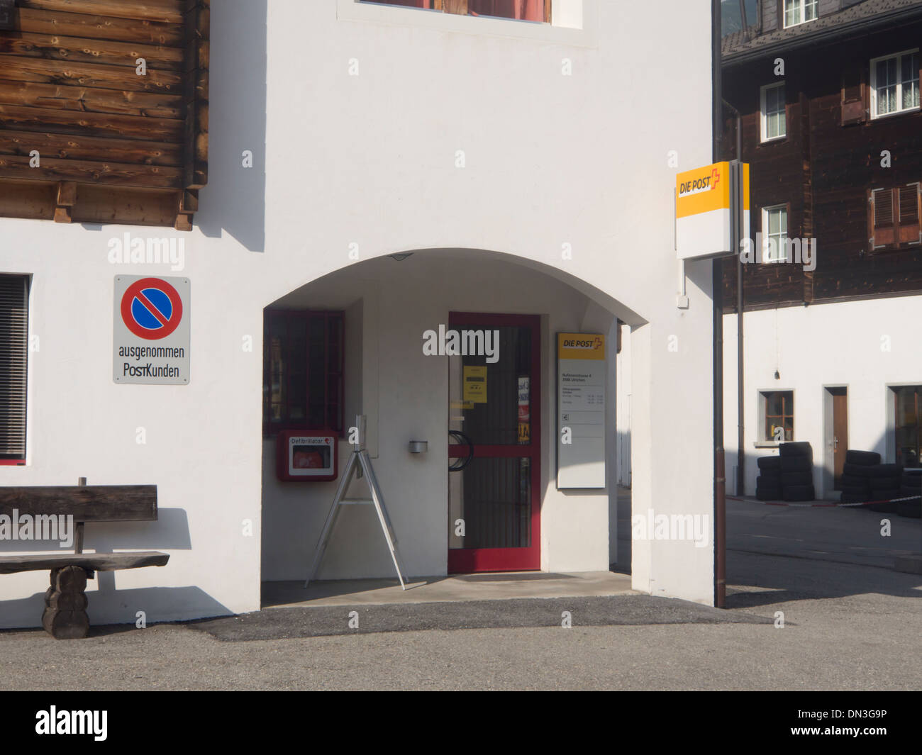 Post office in the village of Ulrichen Obergoms in Switzerland Stock Photo