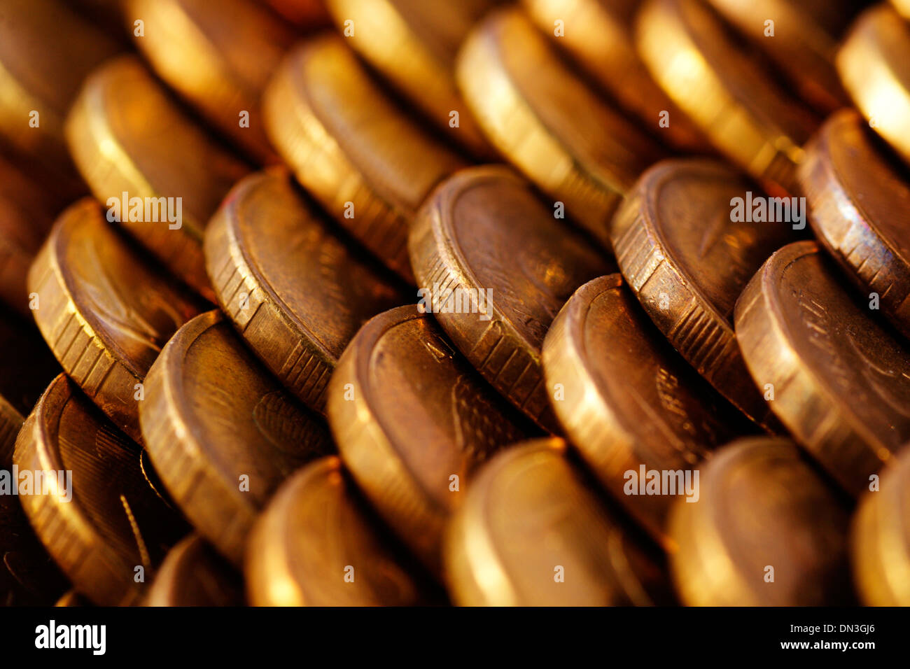 golden piles of coins close up texture Stock Photo