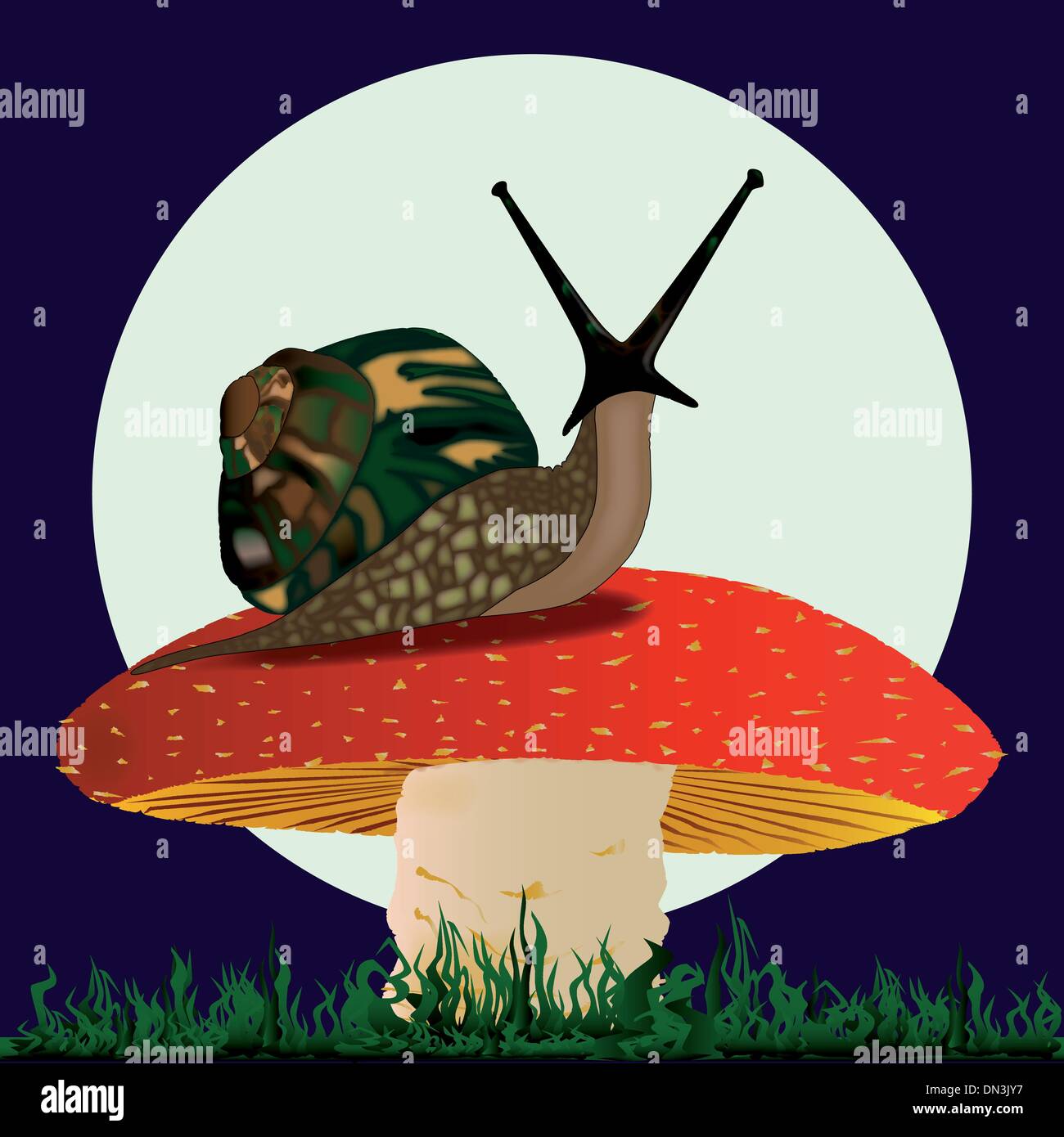 Snail resting on a Mushroom Stock Vector