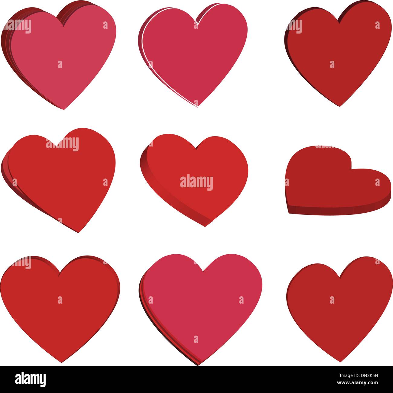3d three dimensional red vector hearts for valentines day Stock Vector