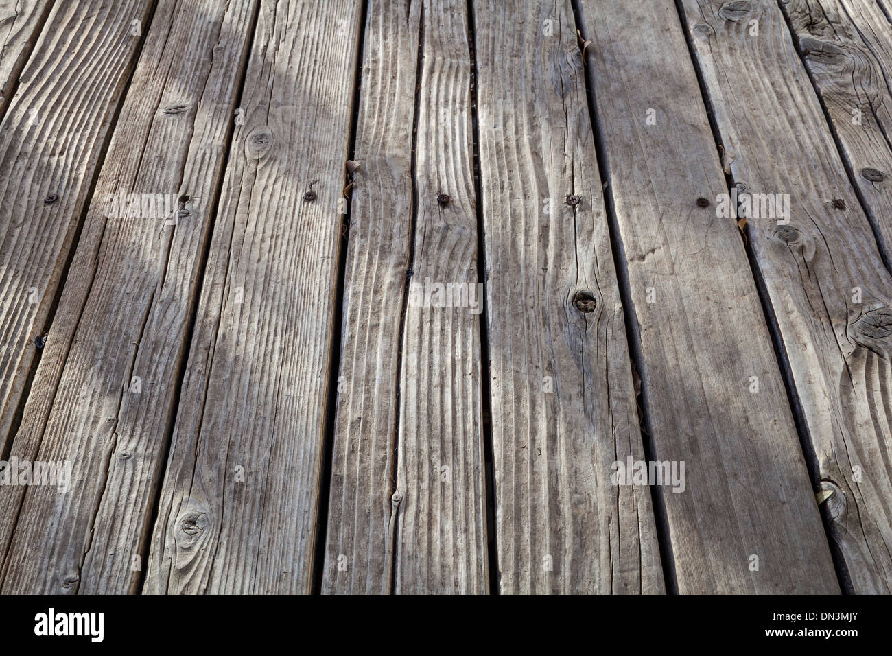 old weathered wood deck - a low angle view Stock Photo