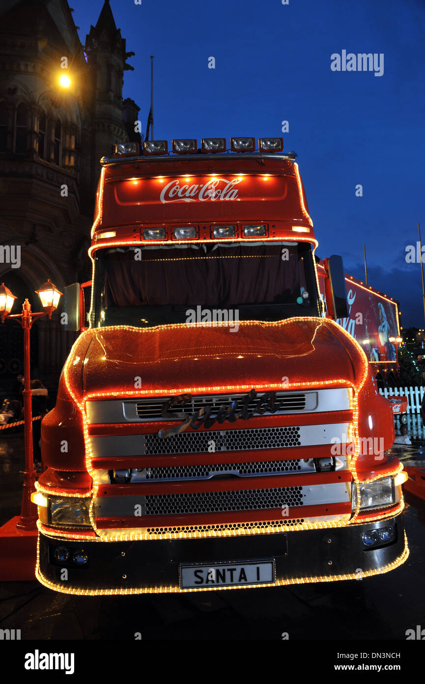 The Coca Cola truck on tour around Britain, in Bradford West Yorkshire Stock Photo