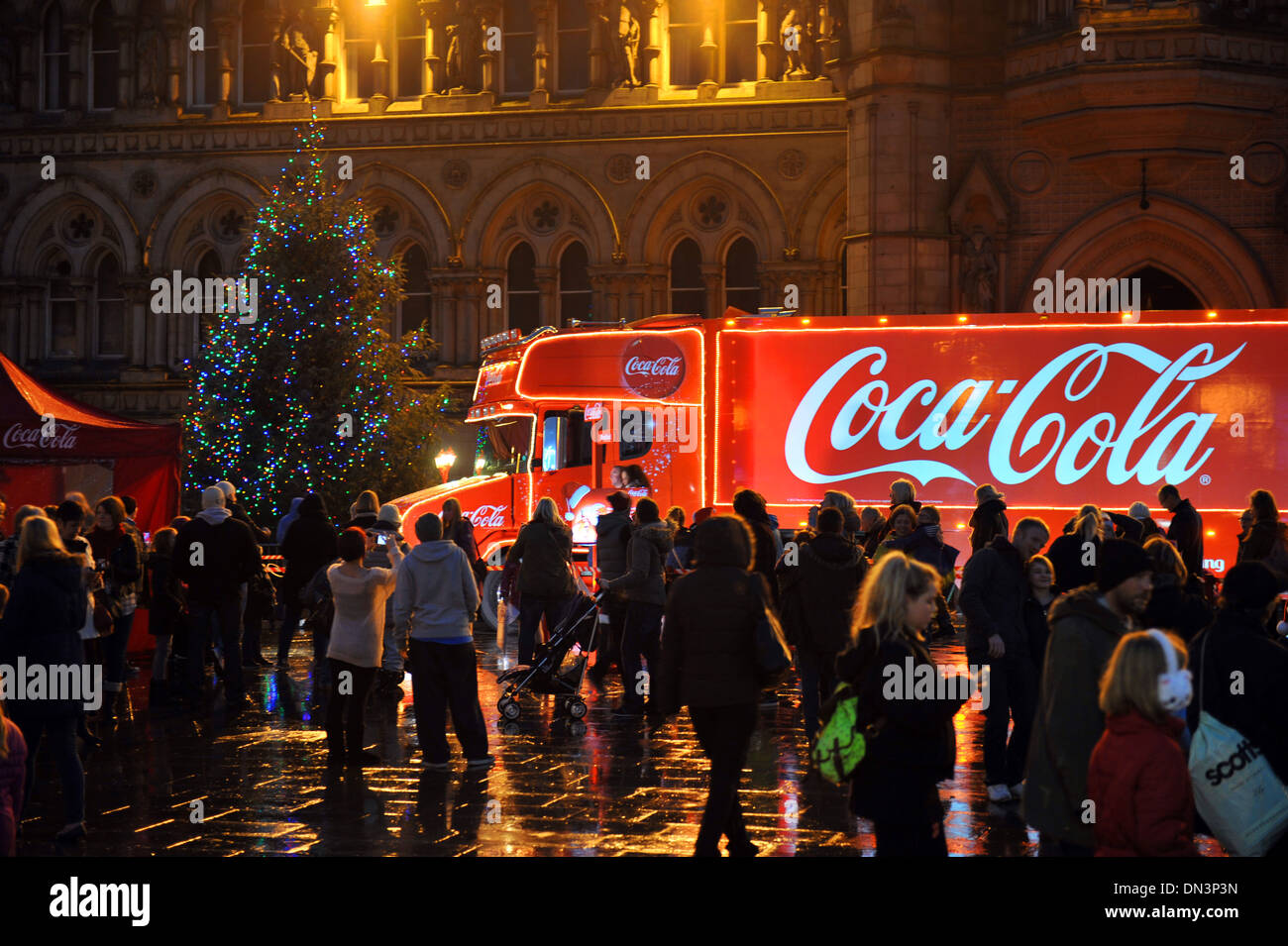 The Coca Cola truck on tour around Britain, in Bradford West Yorkshire Stock Photo