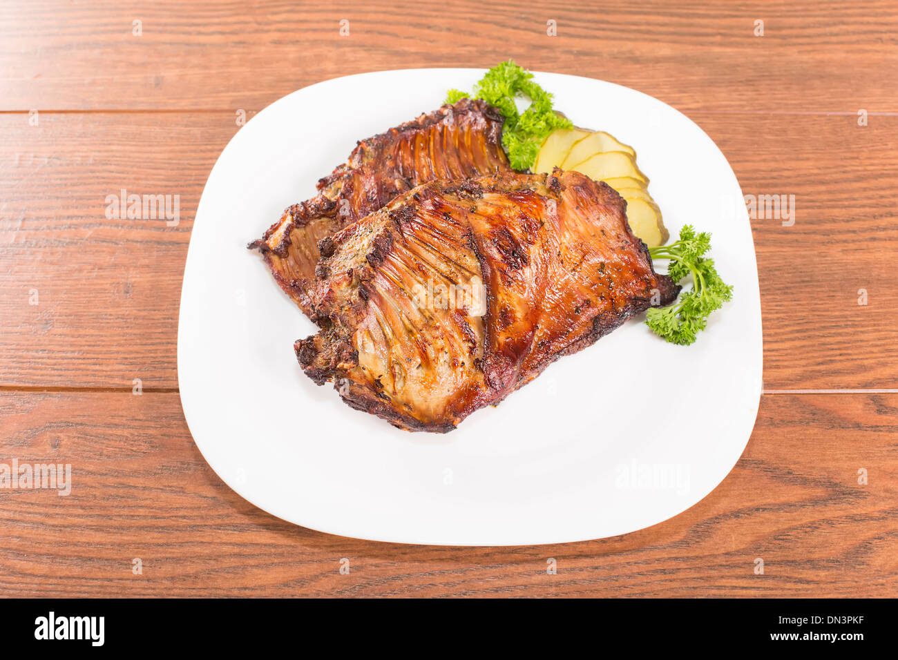 appetizing and ruddy marsh beaver ribs grilled Stock Photo