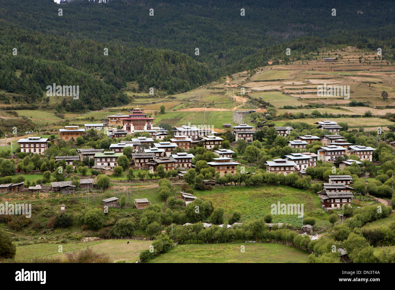 Eastern Bhutan Ura Village Houses Closely Grouped Around The Lhakang Temple Eastern Bhutan Ura Village Houses Closely Grouped Around The Lhakang Temple