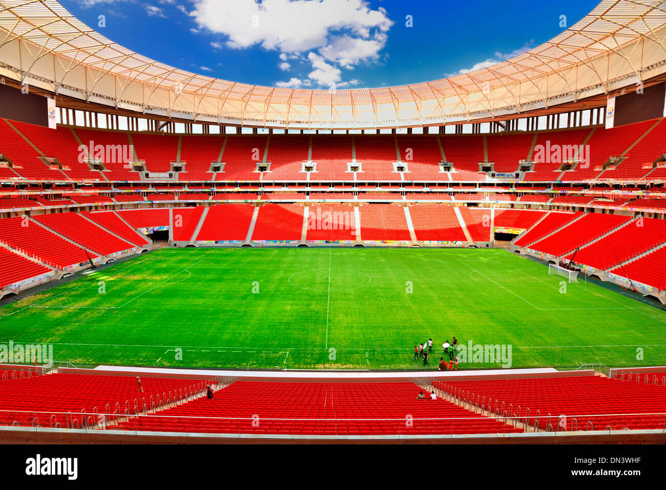 Brazil, Brasilia: Play field and seats of the new World Cup  National Stadium Mané Garrincha Stock Photo