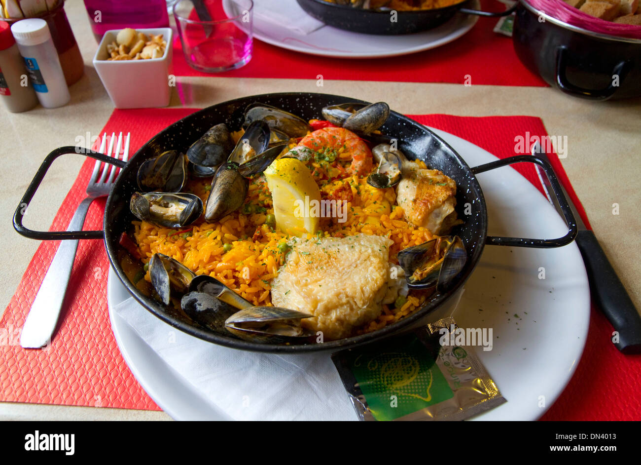 Paella served at a restaurant at Bidart in the Basque province of