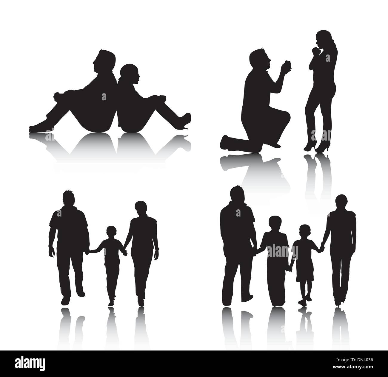 couple and family silhouette Stock Vector