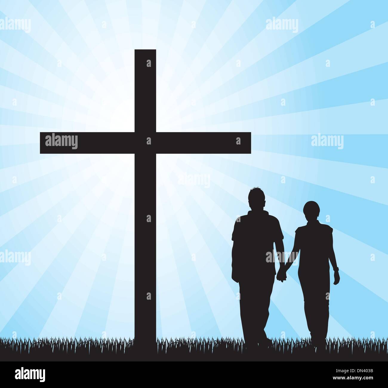 couple walking to the cross Stock Vector