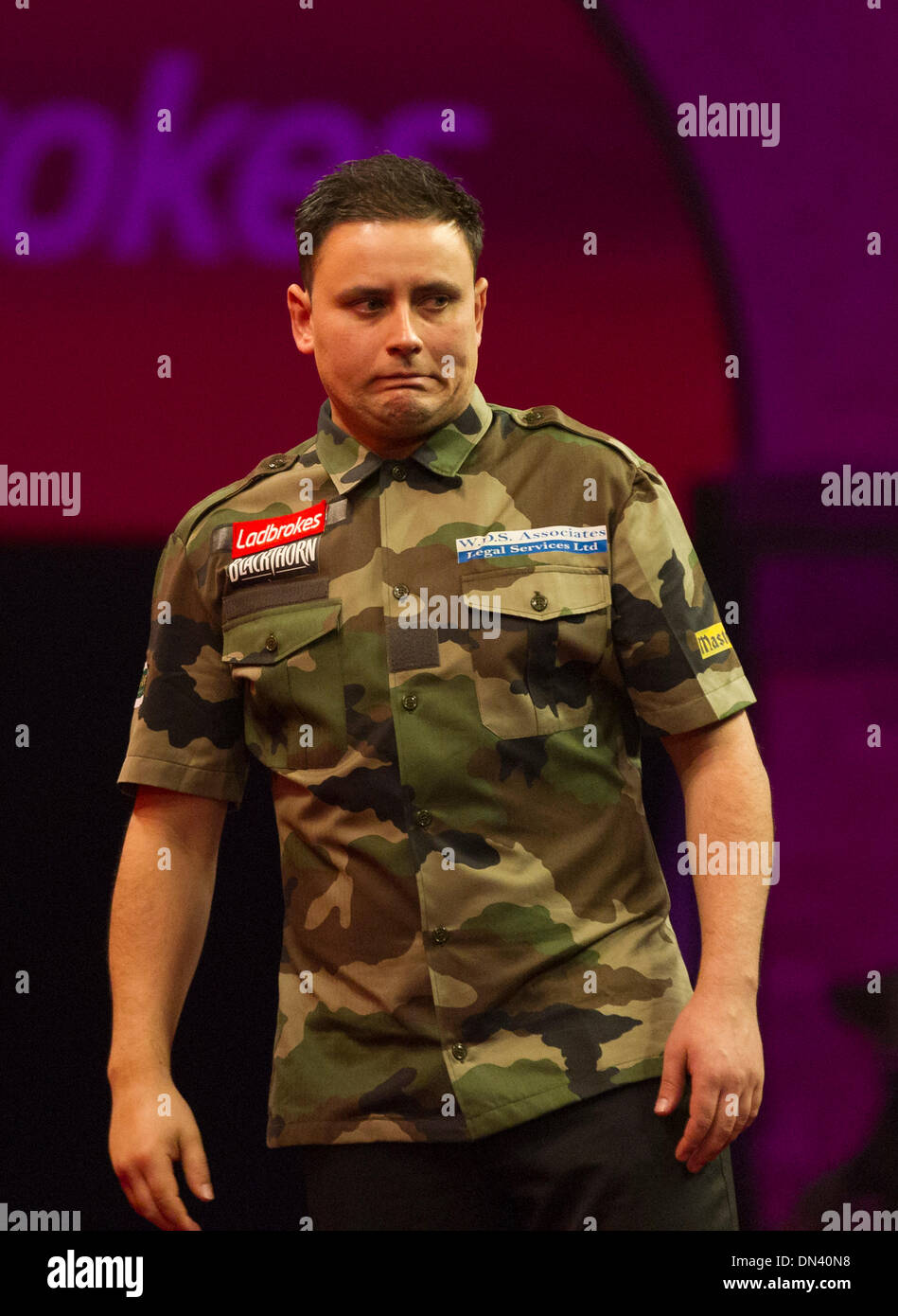 London, UK. 18th Dec, 2013. Steve Brown reacts during his first round match against Andy Smith at the Ladbrokes World Darts Championships from Alexandra Palace Credit:  Action Plus Sports/Alamy Live News Stock Photo