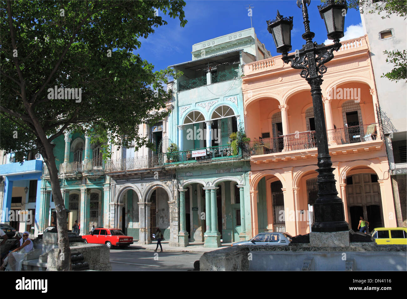 Colonial architecture, Paseo de Martí (aka Paseo del Prado), Old Havana (La Habana Vieja), Cuba, Caribbean Sea, Central America Stock Photo