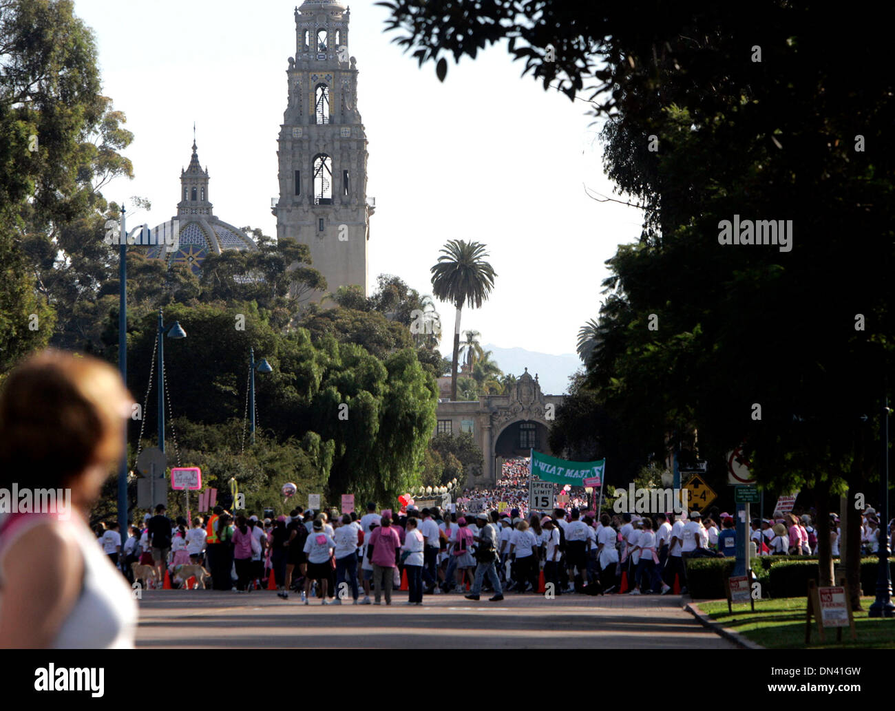 Nov 05, 2006; San Diego, CA, USA; A participant in the Susan G. Komen Race for the Cure, glances down El Prado where runners and walkers clog the Cabrillo Bridge in Balboa Park during the Sunday event, which was held in Hillcrest on November 5. Mandatory Credit: Photo by Laura Embry/San Diego Union-Tribune/ZUMA Press. (©) Copyright 2006 by San Diego Union-Tribune Stock Photo