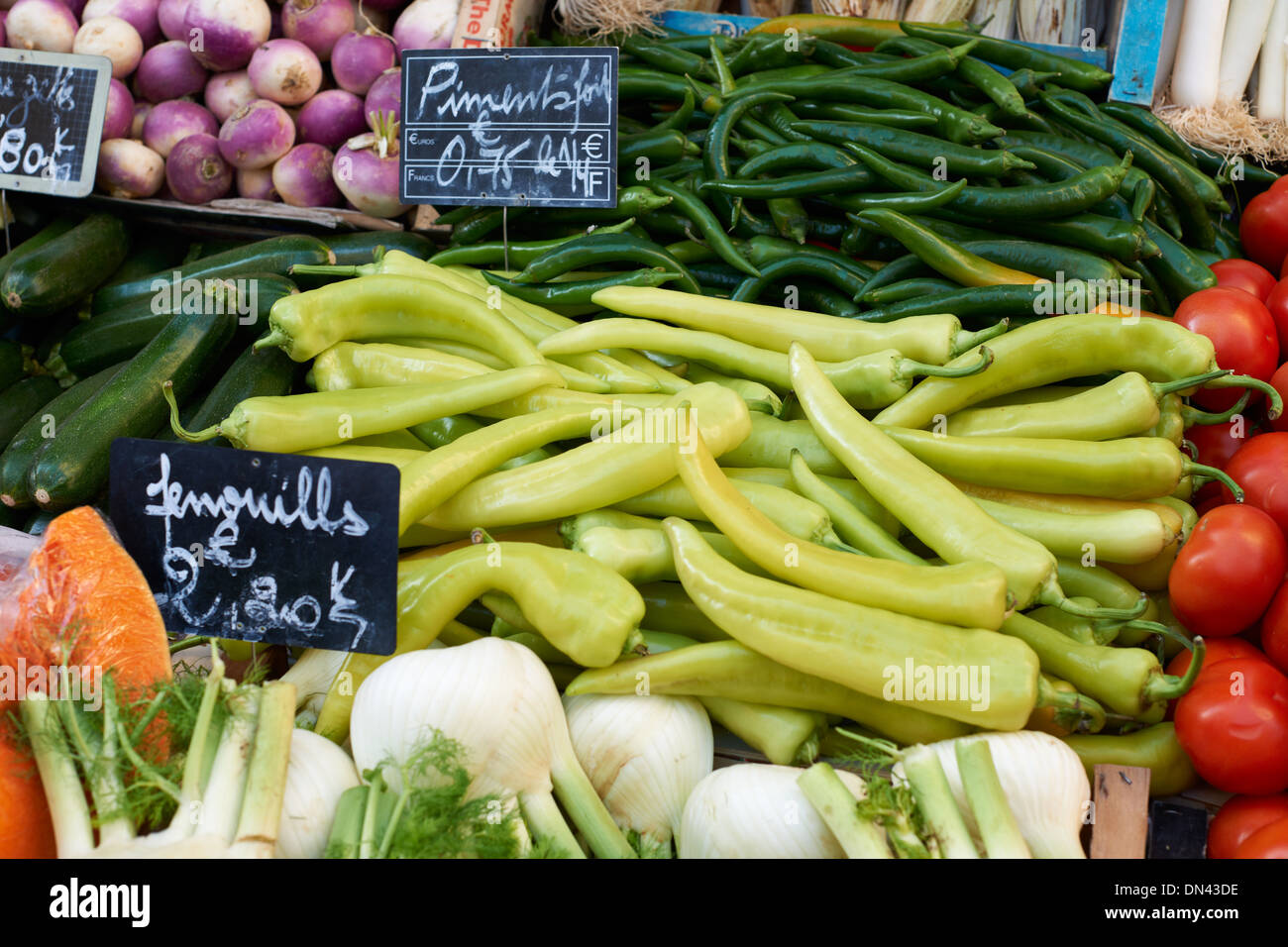 Fresh vegetables for sale on market stall in Aix en Provence, France Stock Photo
