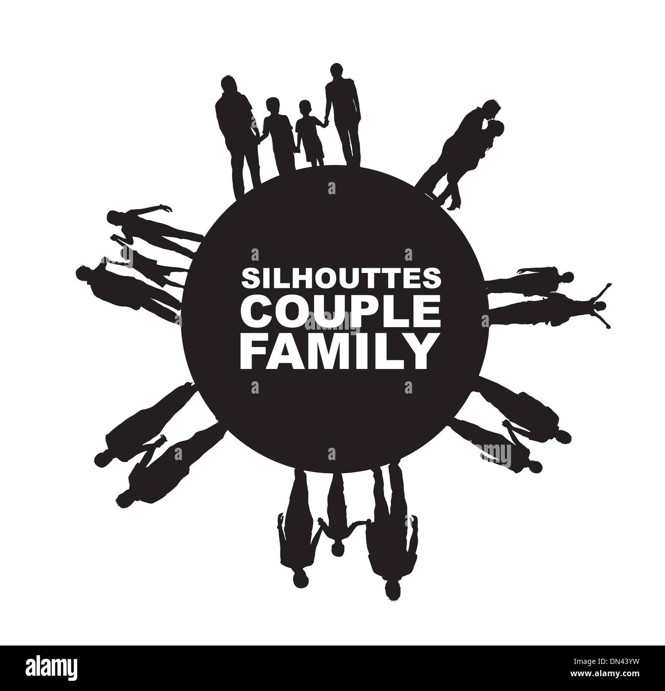 family and couple silhouette Stock Vector