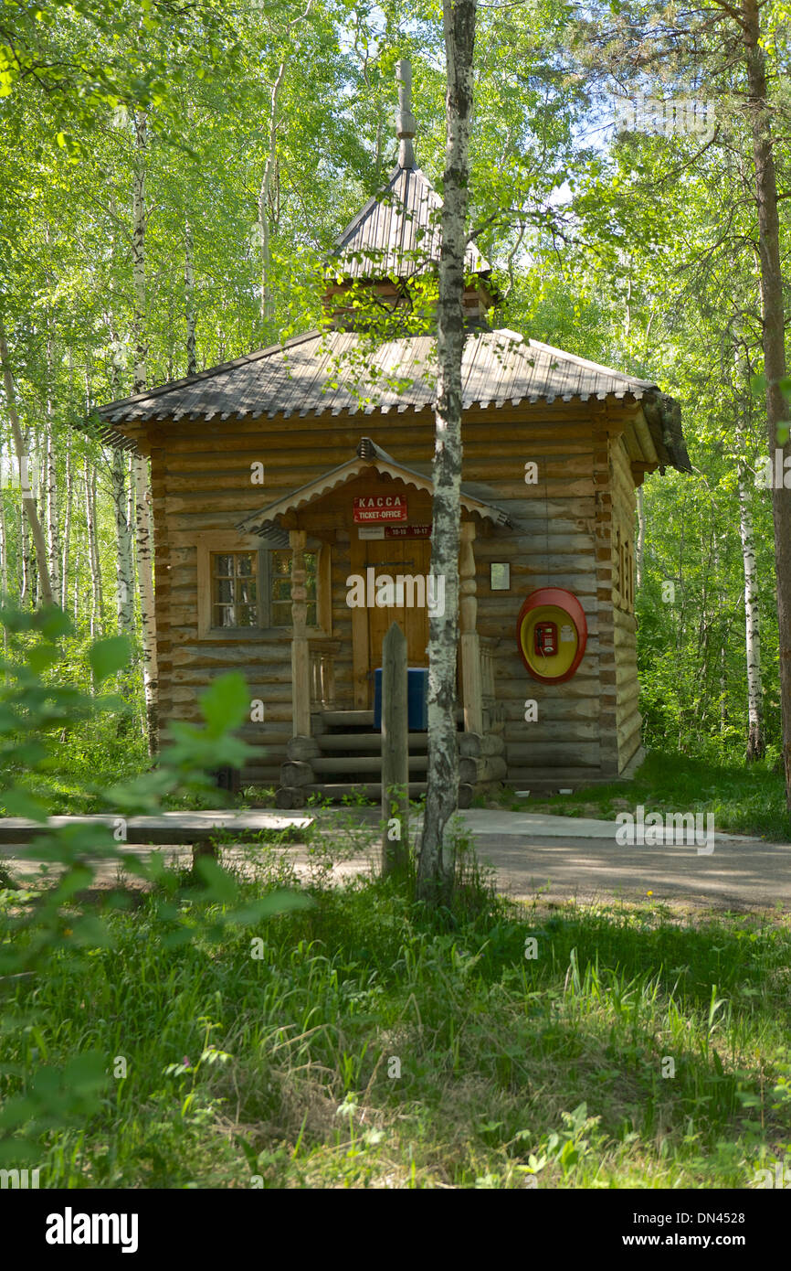 Ticket office of Taltsy Museum of Architecture and Ethnography (the Wooden Architecture Museum), near Irkutz, Siberia, Russia Stock Photo