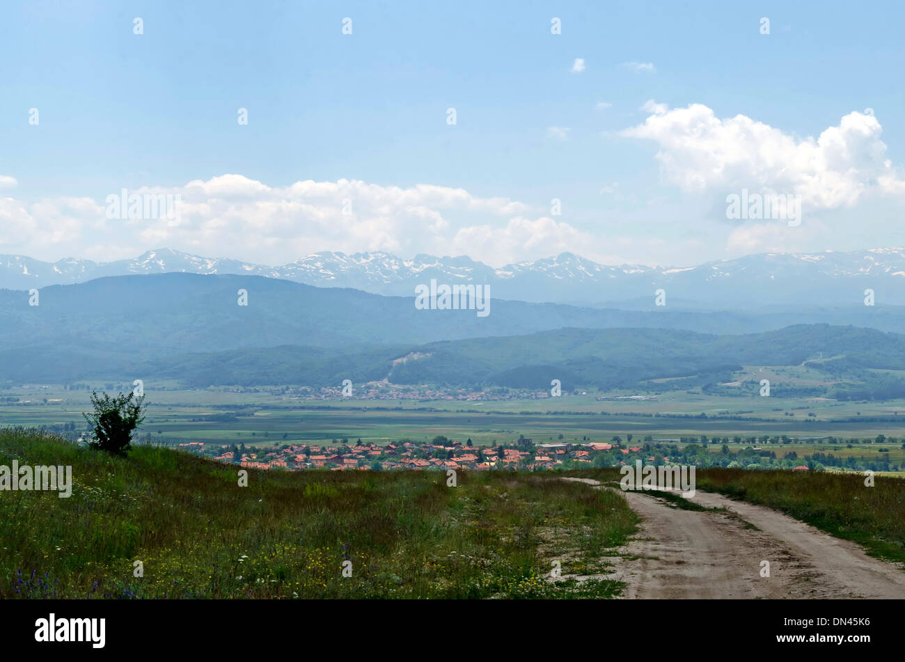 Mountain Plana and beautiful village Alino Stock Photo