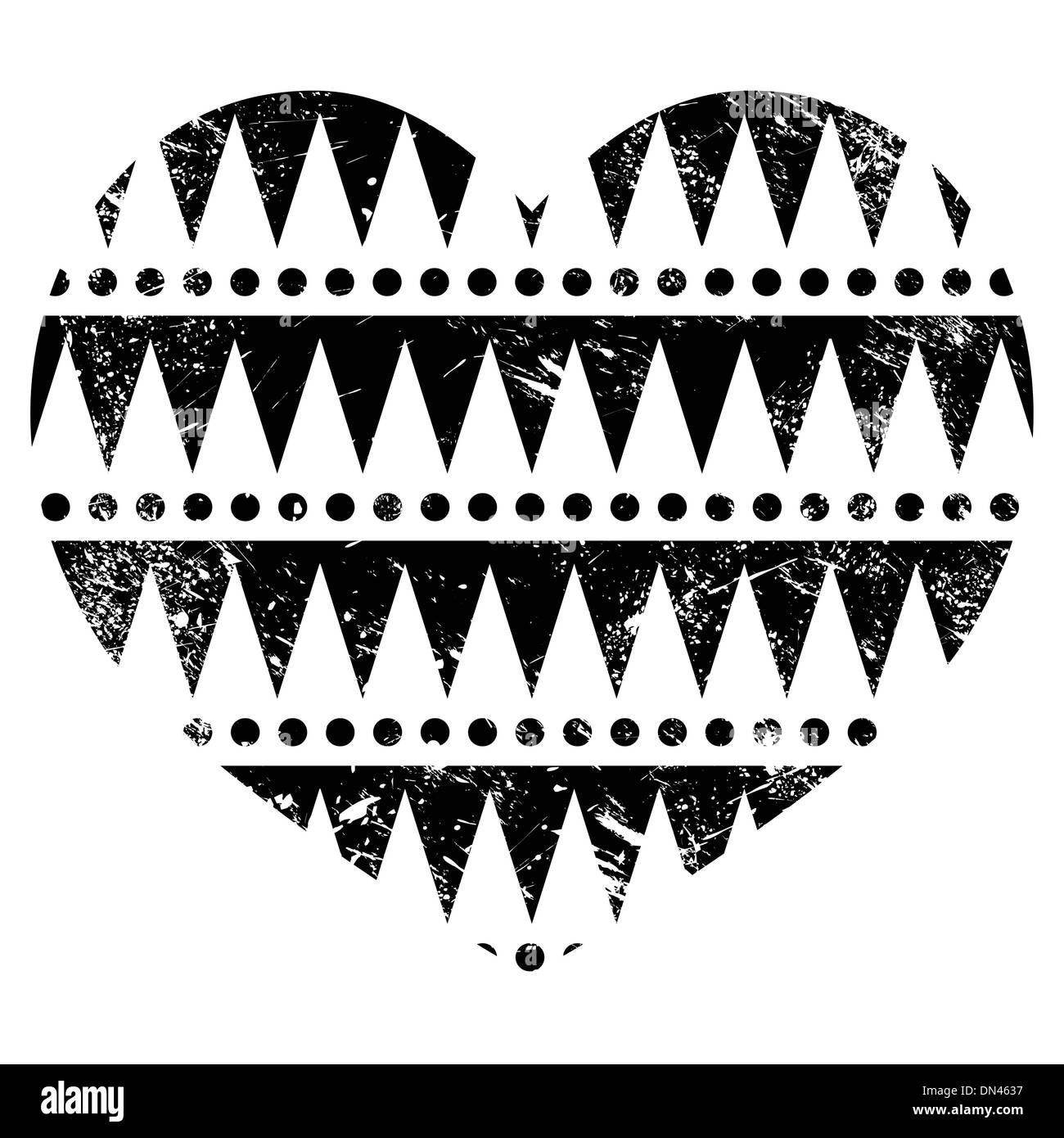Aztec tribal pattern heart - retro, grunge style Stock Vector