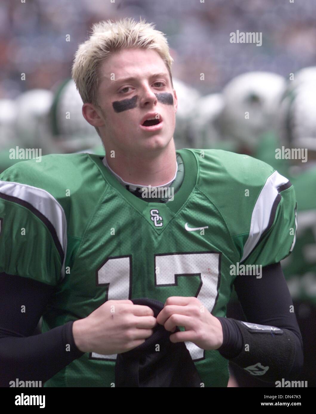 Dec 17, 2005 - Irving, Texas, USA - Quarterback GREG MCELROY takes a break during the Texas UIL 5A Division II title game against Katy his senior year as quarterback at Southlake Carroll High School.  (Credit Image: Â© Robert Hughes/ZUMA Press) Stock Photo