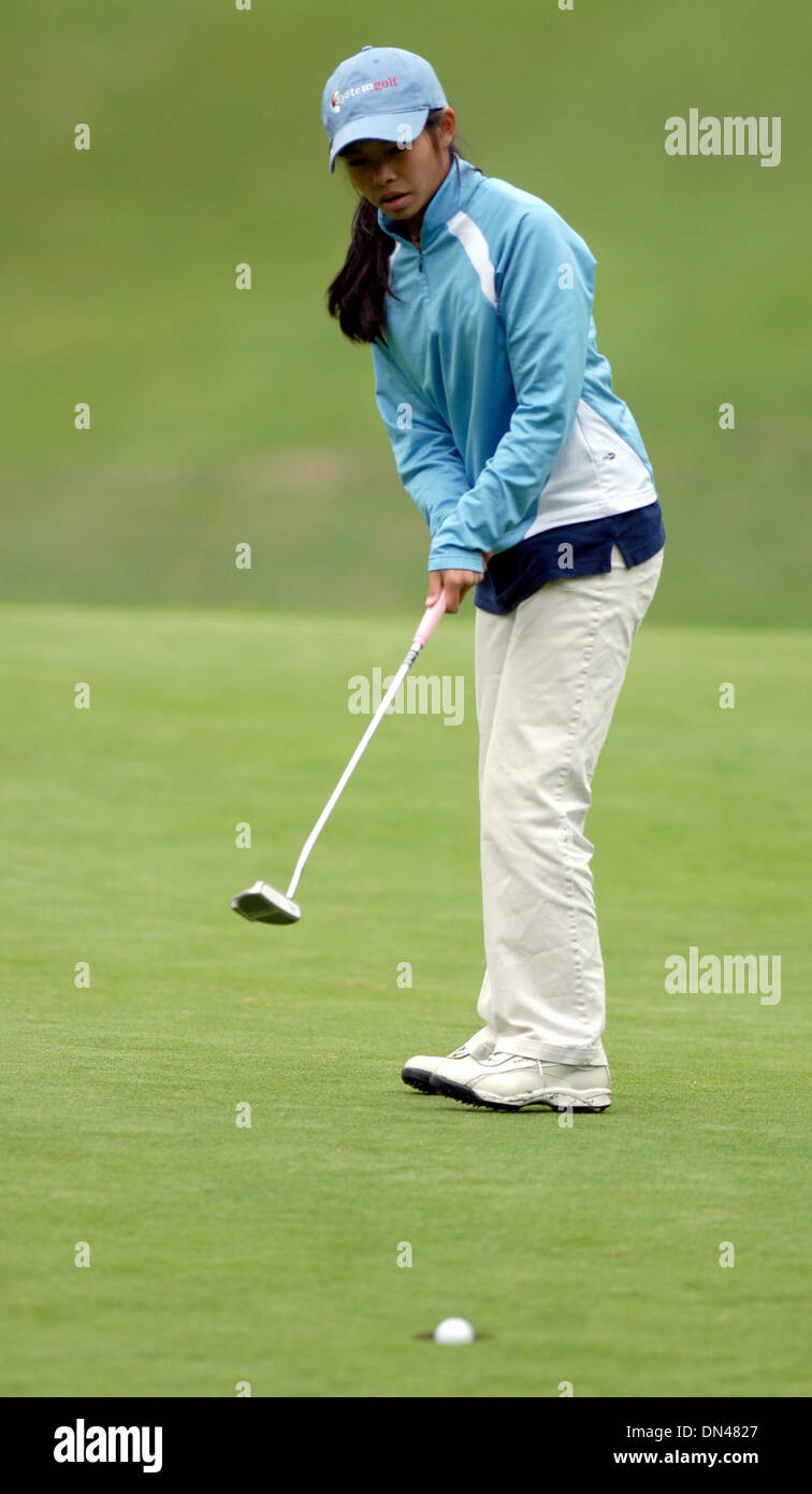 Dougherty Valley High School's Camille Armas watches her putt go in the
