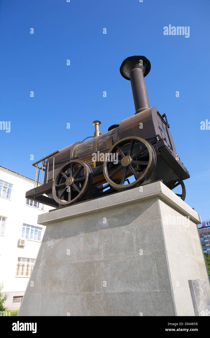 Antique steam train engine in Yekaterinburg, Sverdlovsk Oblast, Urals Federal District, Russia Stock Photo