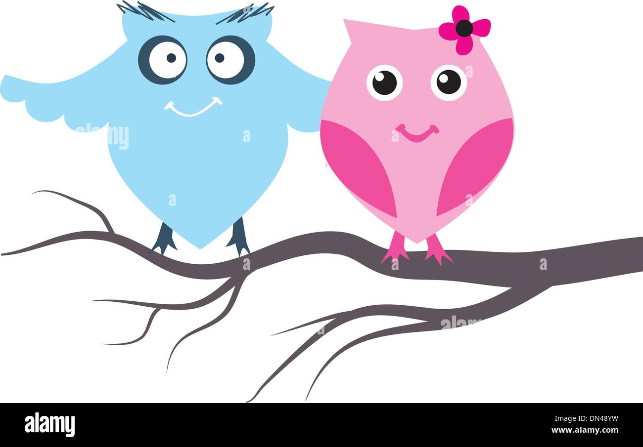 Two cute owls on the tree branch Stock Vector Image & Art - Alamy