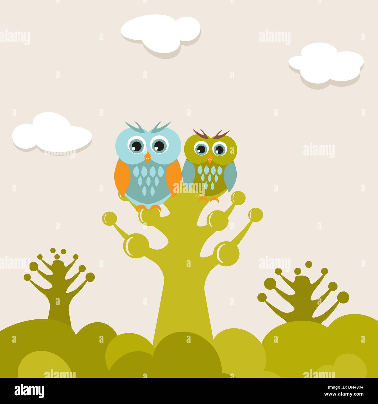 Two cute owls on the tree branch Stock Vector Image & Art - Alamy
