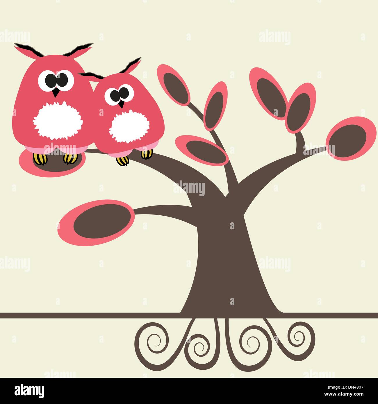Two cute owls on the tree branch Stock Vector Image & Art - Alamy