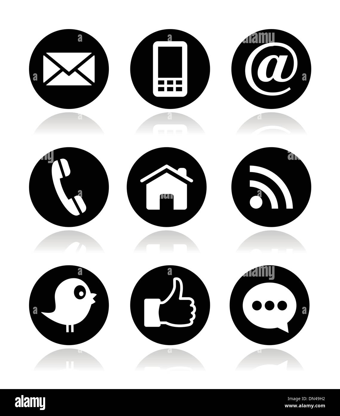 Contact, web, blog and social media round icons - twitter, facebook, rss Stock Vector